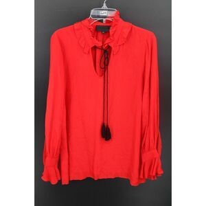 BLAQUE LABEL RED RUFFLE COLAR CUFFS SIZE XS LS BLOUSE